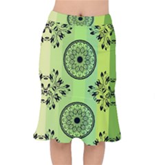 Green Grid Cute Flower Mandala Short Mermaid Skirt