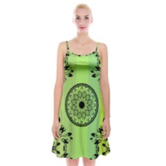 Green Grid Cute Flower Mandala Spaghetti Strap Velvet Dress