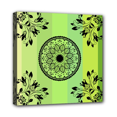 Green Grid Cute Flower Mandala Mini Canvas 8  X 8  (stretched) by Magicworlddreamarts1