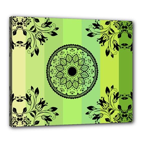 Green Grid Cute Flower Mandala Canvas 24  X 20  (stretched)