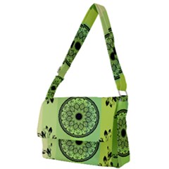 Green Grid Cute Flower Mandala Full Print Messenger Bag (l)