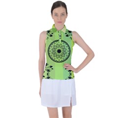 Green Grid Cute Flower Mandala Women s Sleeveless Polo Tee