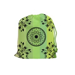 Green Grid Cute Flower Mandala Drawstring Pouch (large) by Magicworlddreamarts1