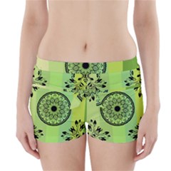 Green Grid Cute Flower Mandala Boyleg Bikini Wrap Bottoms by Magicworlddreamarts1
