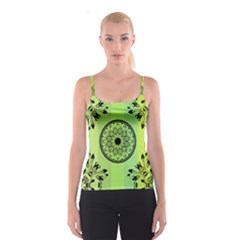 Green Grid Cute Flower Mandala Spaghetti Strap Top by Magicworlddreamarts1