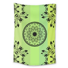 Green Grid Cute Flower Mandala Large Tapestry by Magicworlddreamarts1