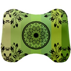 Green Grid Cute Flower Mandala Head Support Cushion by Magicworlddreamarts1