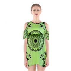 Green Grid Cute Flower Mandala Shoulder Cutout One Piece Dress by Magicworlddreamarts1