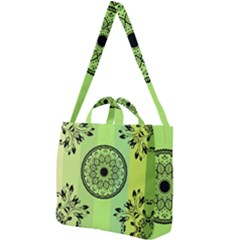 Green Grid Cute Flower Mandala Square Shoulder Tote Bag by Magicworlddreamarts1