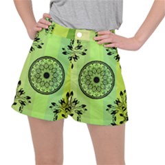 Green Grid Cute Flower Mandala Ripstop Shorts by Magicworlddreamarts1