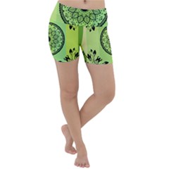 Green Grid Cute Flower Mandala Lightweight Velour Yoga Shorts by Magicworlddreamarts1