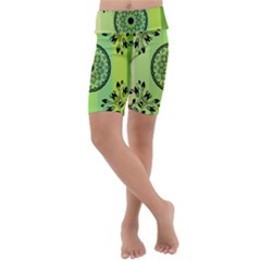 Green Grid Cute Flower Mandala Kids  Lightweight Velour Cropped Yoga Leggings by Magicworlddreamarts1