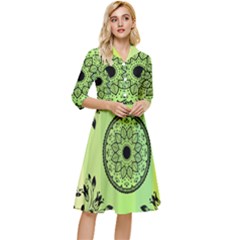 Green Grid Cute Flower Mandala Classy Knee Length Dress