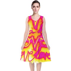 Pop Art Love Graffiti V-neck Midi Sleeveless Dress  by essentialimage365