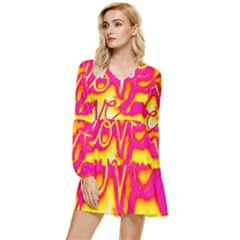 Pop Art Love Graffiti Tiered Long Sleeve Mini Dress by essentialimage365