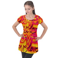 Graffiti Love Puff Sleeve Tunic Top by essentialimage365