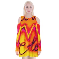  Graffiti Love Velvet Long Sleeve Shoulder Cutout Dress by essentialimage365