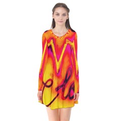  Graffiti Love Long Sleeve V-neck Flare Dress by essentialimage365