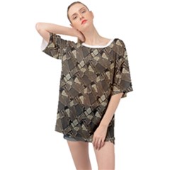 Browns Geometric Abstract Design Oversized Chiffon Top by dflcprintsclothing