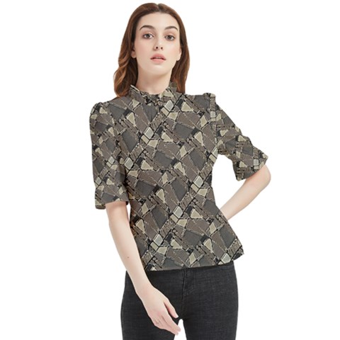 Browns Geometric Abstract Design Frill Neck Blouse by dflcprintsclothing