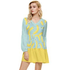 Fruit Banana Tiered Long Sleeve Mini Dress by flowerland