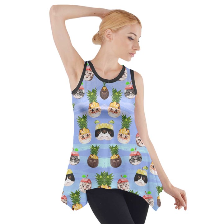 Cat Pineapples cut Side Drop Tank Tunic