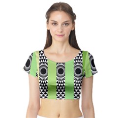  Green Check Pattern, Vertical Mandala Short Sleeve Crop Top by Magicworlddreamarts1