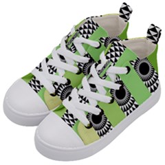  Green Check Pattern, Vertical Mandala Kids  Mid-top Canvas Sneakers by Magicworlddreamarts1