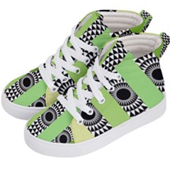  Green Check Pattern, Vertical Mandala Kids  Hi-top Skate Sneakers by Magicworlddreamarts1