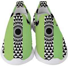  Green Check Pattern, Vertical Mandala Kids  Slip On Sneakers by Magicworlddreamarts1