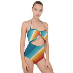 Classic Retro Stripes Scallop Top Cut Out Swimsuit