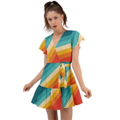 Classic Retro Stripes Flutter Sleeve Wrap Dress by AlphaOmega