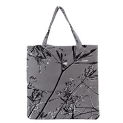 Grey Colors Flowers And Branches Illustration Print Grocery Tote Bag by dflcprintsclothing