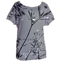 Grey Colors Flowers And Branches Illustration Print Women s Oversized Tee by dflcprintsclothing