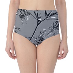 Grey Colors Flowers And Branches Illustration Print Classic High-waist Bikini Bottoms by dflcprintsclothing