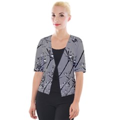 Grey Colors Flowers And Branches Illustration Print Cropped Button Cardigan by dflcprintsclothing