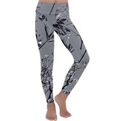 Grey Colors Flowers And Branches Illustration Print Kids  Lightweight Velour Classic Yoga Leggings