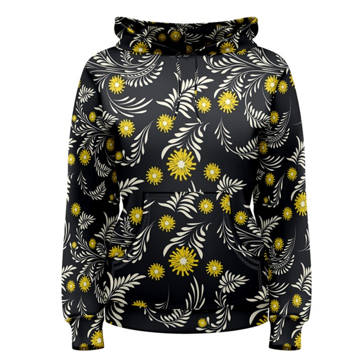 Folk flowers art pattern Floral abstract surface design  Seamless pattern Women s Pullover Hoodie