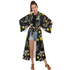 Folk Flowers Art Pattern Floral Abstract Surface Design  Seamless Pattern Maxi Kimono by Eskimos