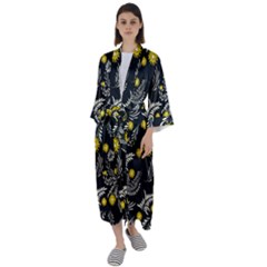 Folk Flowers Art Pattern Floral Abstract Surface Design  Seamless Pattern Maxi Satin Kimono by Eskimos