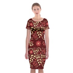 Folk flowers art pattern Floral abstract surface design  Seamless pattern Classic Short Sleeve Midi Dress