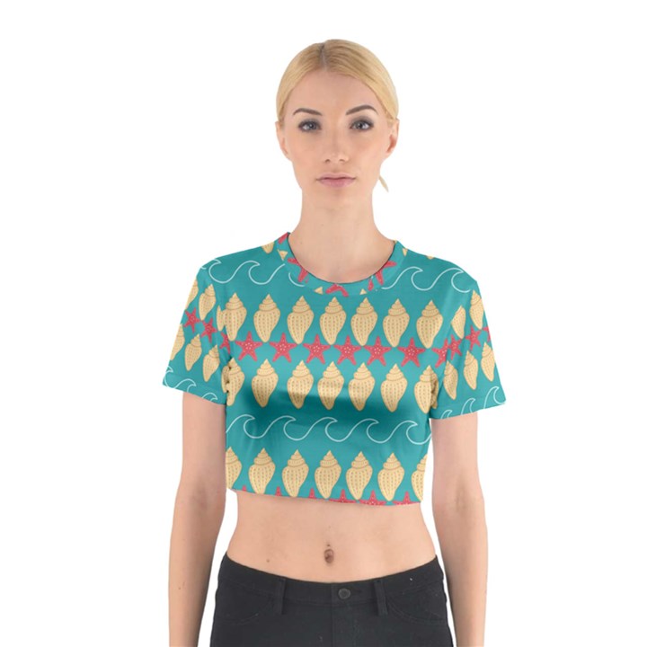 Starfish And Seashells  Sea Cotton Crop Top