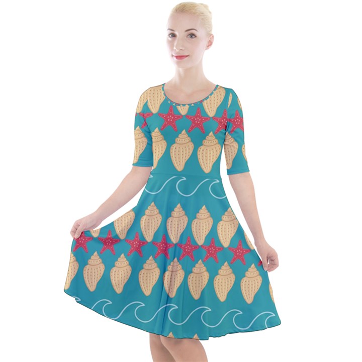 Starfish And Seashells  Sea Quarter Sleeve A-Line Dress