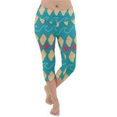 Starfish And Seashells  Sea Lightweight Velour Capri Yoga Leggings by SychEva