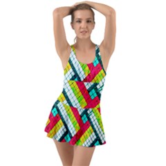 Pop Art Mosaic Ruffle Top Dress Swimsuit by essentialimage365