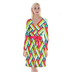Pop Art Mosaic Long Sleeve Velvet Front Wrap Dress by essentialimage365