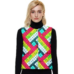 Pop Art Mosaic Women s Short Button Up Puffer Vest by essentialimage365
