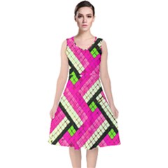 Pop Art Mosaic V-neck Midi Sleeveless Dress  by essentialimage365