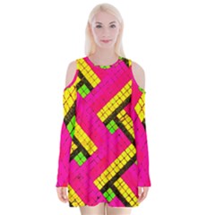 Pop Art Mosaic Velvet Long Sleeve Shoulder Cutout Dress by essentialimage365