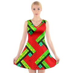Pop Art Mosaic V-neck Sleeveless Dress by essentialimage365